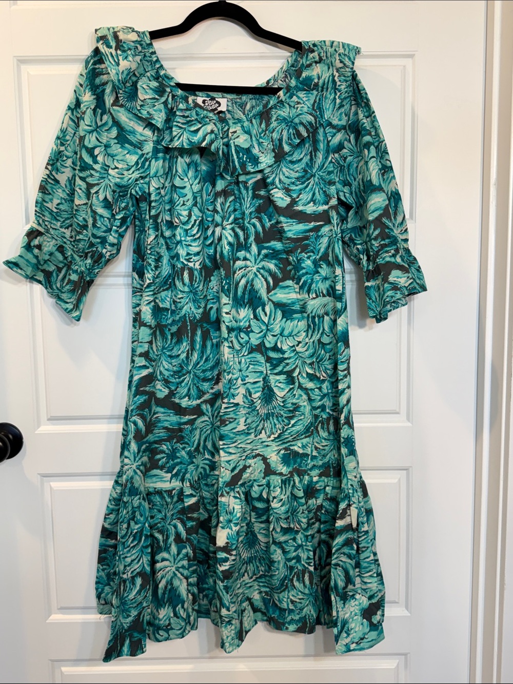 VTG Hilo Hattie Hawaiian Original palm Midi Mumu Dress Medium 80’s Ruffle
